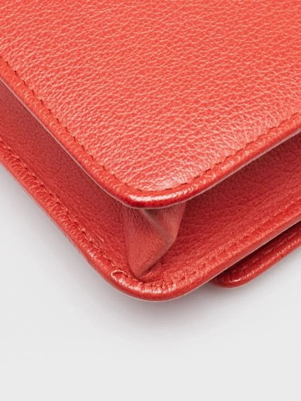 Chanel Red Grained Leather Camellia Embossed WOC Clutch Bag